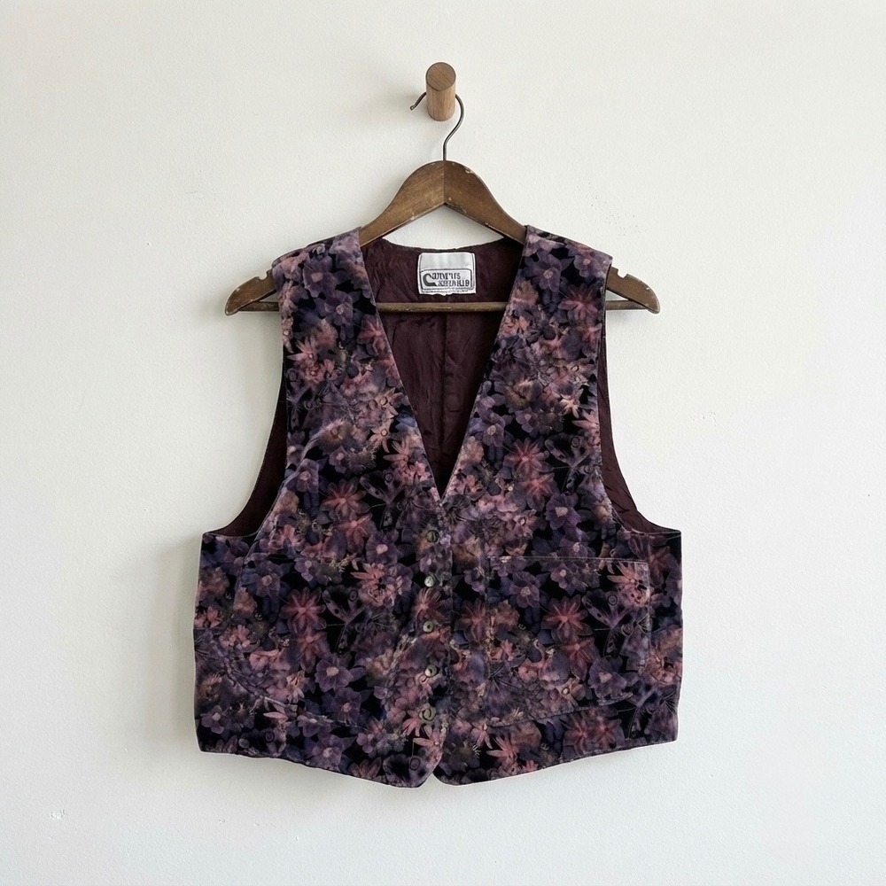 VTG 90s Campus Casuals Floral Velvet Vest Small Moody Romantic Witchy Whimsigoth - Picture 1 of 9
